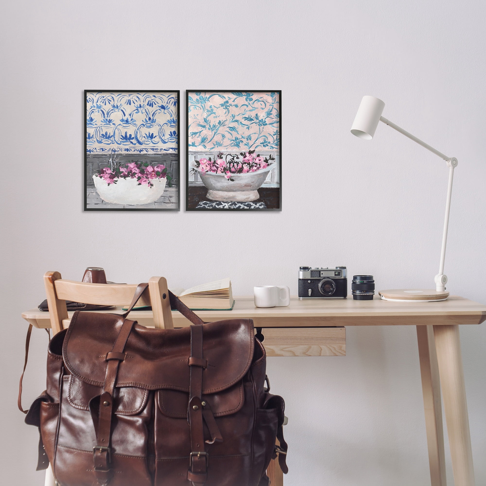 Stupell Industries Flowers In Bath Tub Pink Blue Interior Design Framed Wall Art by Melissa Wang