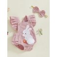 thumbnail image 3 of Suealasg Baby Girl Summer Romper Headband Fly Sleeve Square Neck Bunny Print Bodysuit Newborn Easter Clothes, 3 of 7