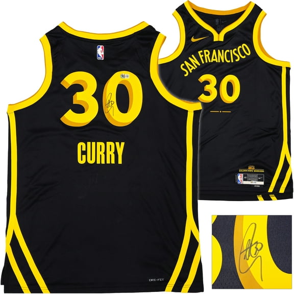 Golden State Warriors Stephen Curry Autographed Black Nike Swingman City Edition Jersey Size 48 Beckett BAS Witness 234086