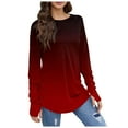 thumbnail image 1 of Hauts d'Été pour Femmes Manches Longues Col Rond Basique Mode Tunique Imprimée Trou de Pouce T-Shirts Surdimensionnés pour Femmes Vin S, 1 of 4