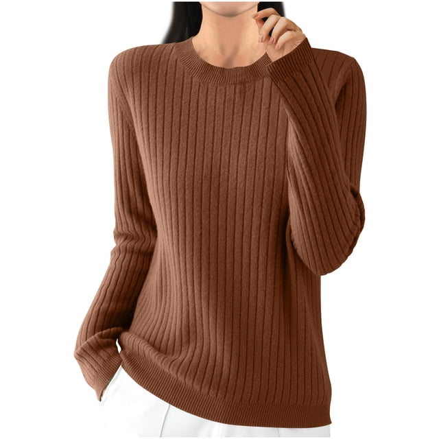 Dagugfen Hauts d'Automne pour Femmes Col Rond Manches Longues Tricot Confortable Couche de Base Thermique Chandail Décontracté