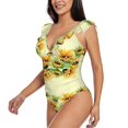 thumbnail image 3 of Yiaed Sunflowers On A Yellow Background Print Women's Ruffled One Piece Swimsuit V Neck Swimwear Slimming Monokini for Woman-Large, 3 of 8