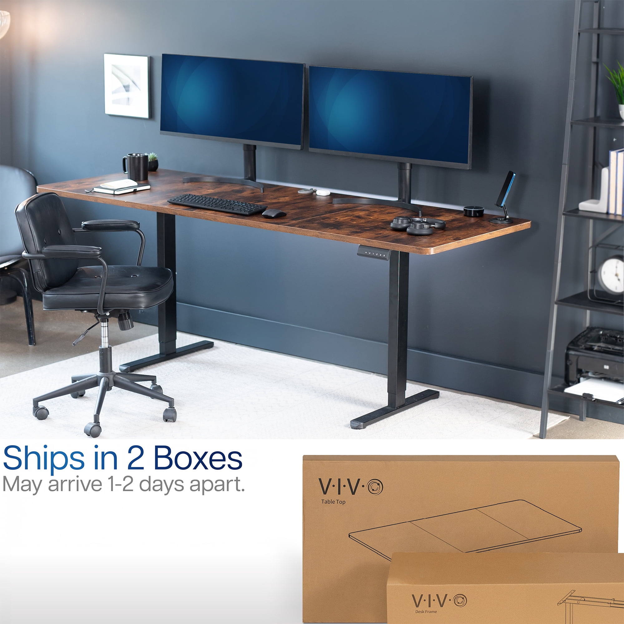 VIVO Electric Dual Motor 83” x 30” Standing Desk, Vintage Brown Top, Black Frame