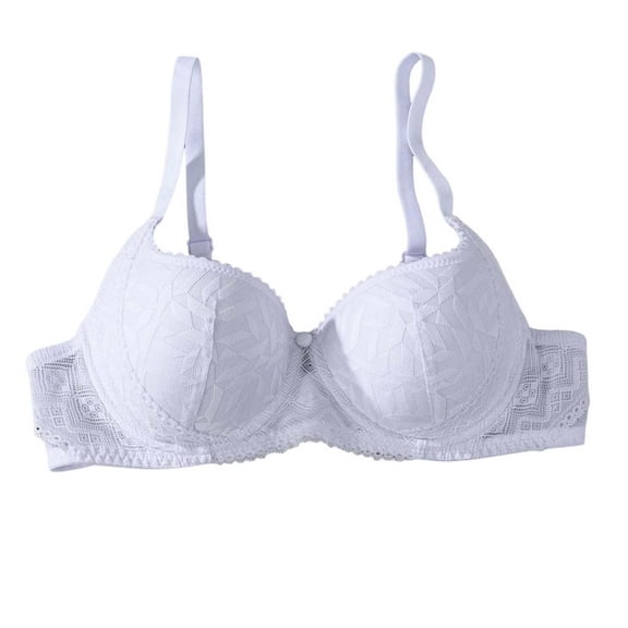GEWSEY Women's Floral Lace Push-Up Bra Light Support Adjustable Straps V-Neck Demi Full Coverage Bras (Light Purple, M)