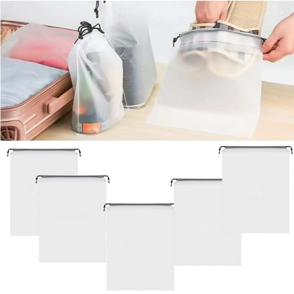 Roofei 5Pcs Shoe Bags for Travel Large Shoe Pouch for Men Women Waterproof Translucent Portable Shoe Organizer Bag with Drawstring