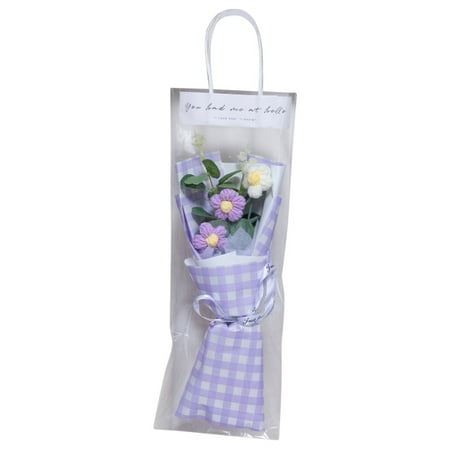 

HLONK Crochet Flower Bouquet Knitting Petals Lantern Gift Bag Market Christmas With LED Light Fake Flowers Lamp String