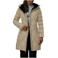 thumbnail image 3 of TKLPEHG Long Puffer Coat Women Hooded Winter Quilted Jackets Thicken Fleece Lined Parka Warm Down Jacket Windproof Outerwear (Beige,XXXXXL), 3 of 7