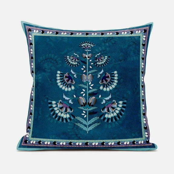 26x26 Sea Green Blown Seam Broadcloth Floral Throw Pillow