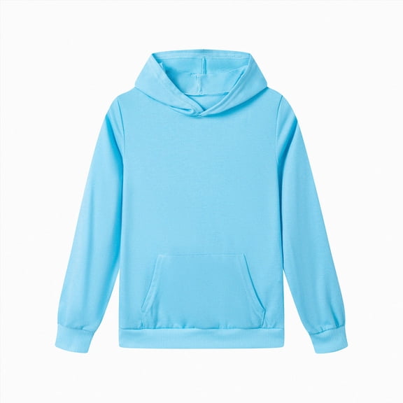 BOBOGOJP Boys Girls Solid Soft Hooded Sweatshirt Classic Oversized Hoodies Loose Pullover Sweatshirts with Pocket for Kids Light Blue,Size 7-8 Years