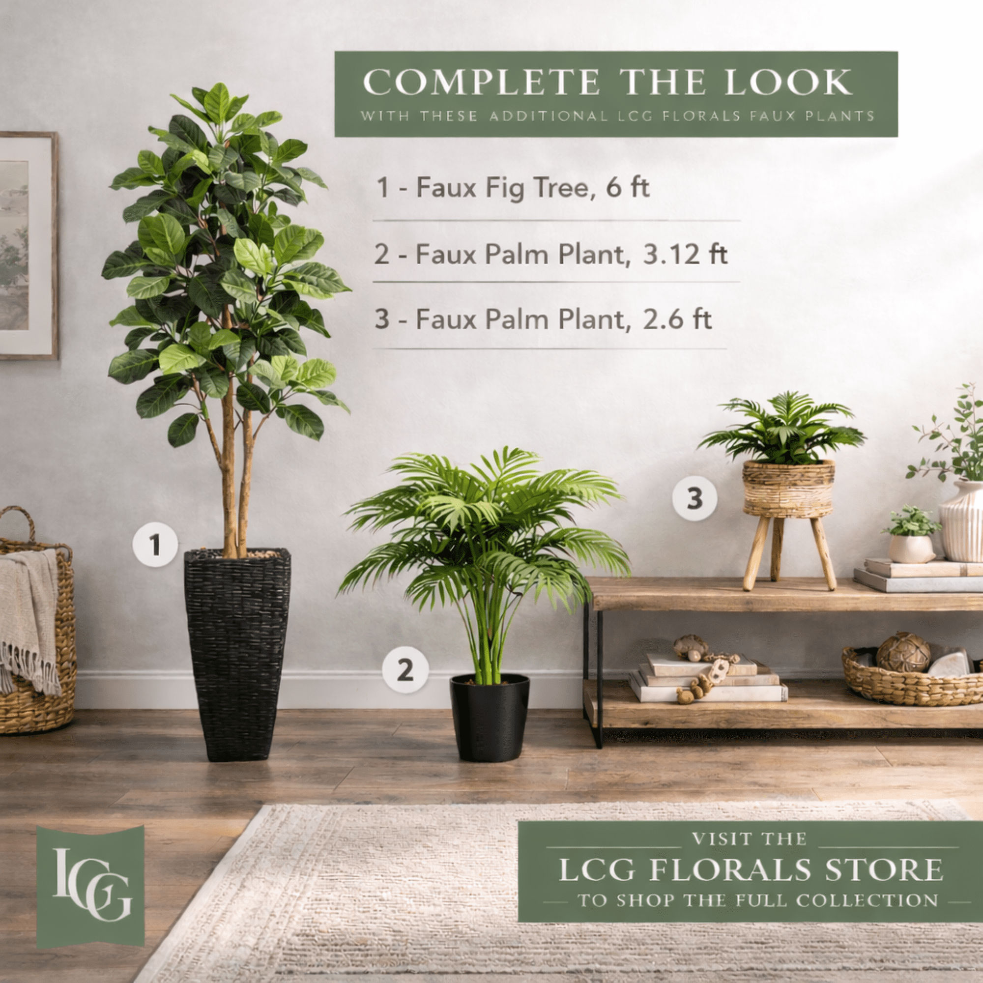 Artificial Plants, 32" Artificial Palm Plant in Multi-Color Tripod Basket Stand by LCG Florals, Faux Designer Fake Indoor Plant for Living Room, Office, and Home Decor