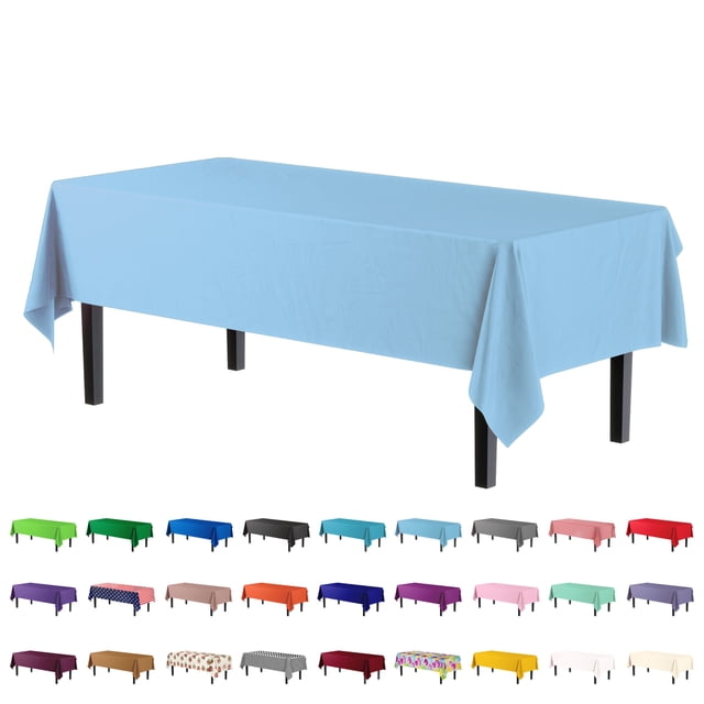 Exquisite Light Blue Plastic Tablecloth Cover - 54" x 108" - Heavy Duty - Disposable - Single Count