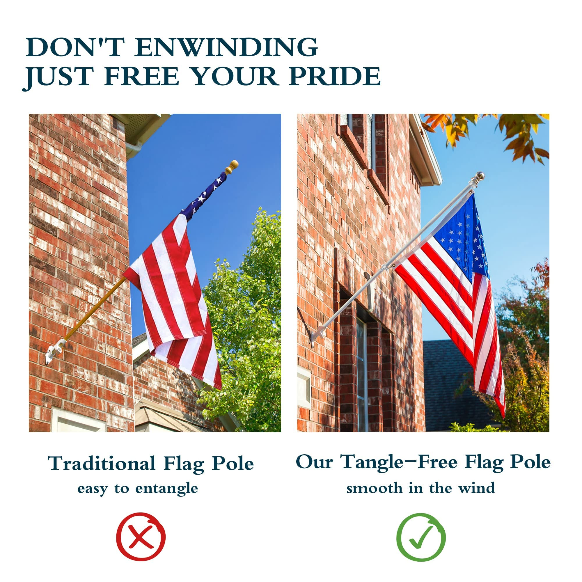 Tangle Free Spinning Flag Pole Aluminum 6FT Two Piece Design Durable, Rust Free & Wind Resistant Professional American Flagpole for House Estate, Garden and Commercial (Classic White)