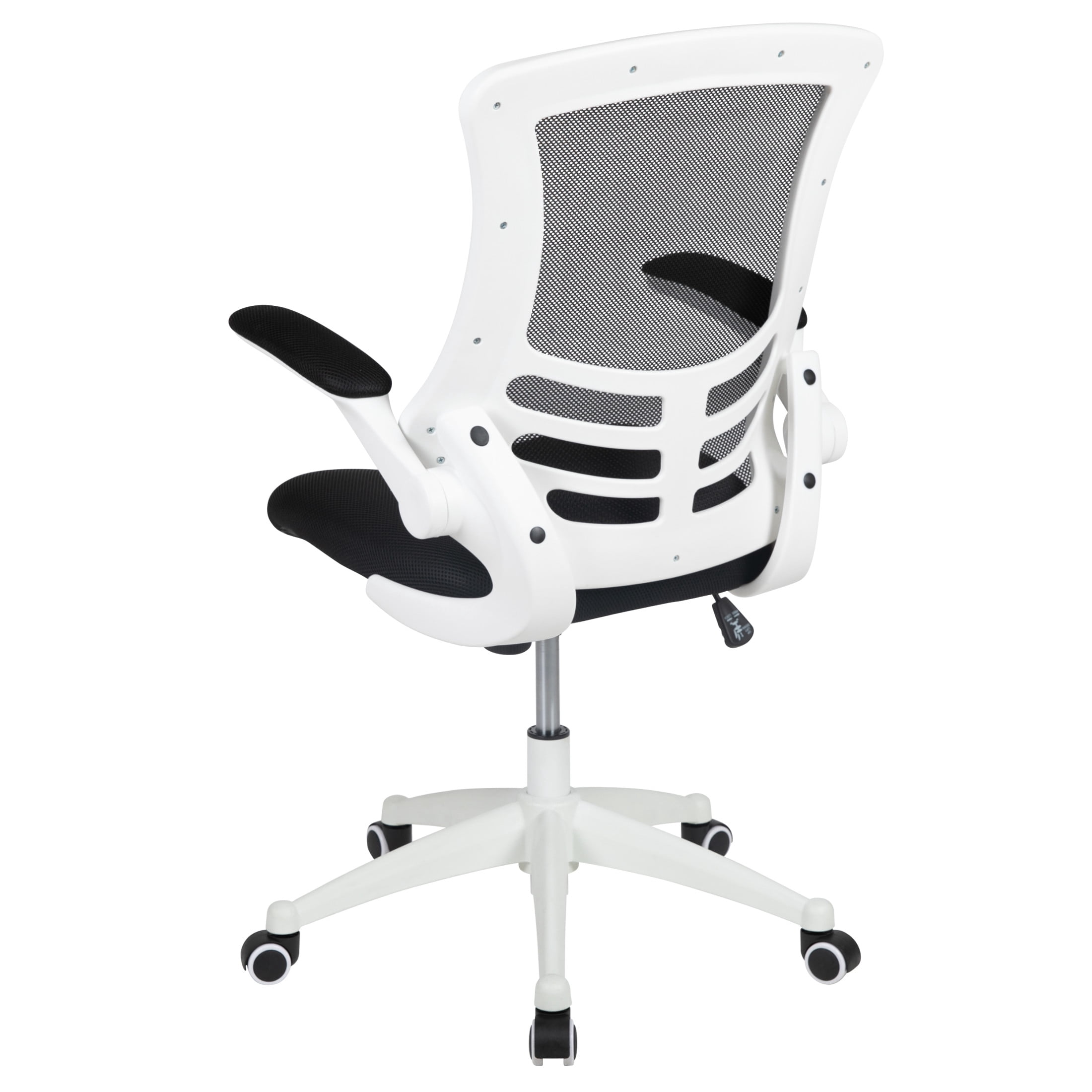 Flash Furniture Kelista Mid-Back Black Mesh Swivel Ergonomic Task Office Chair with White Frame and Flip-Up Arms