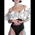 thumbnail image 2 of Traje de Baño de una Pieza para Mujer, Falda Cruzada, Pareo, Bikini con Estampado Floral Retro. y Negro L, 2 of 8