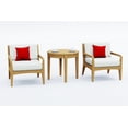 thumbnail image 2 of Noida Teak Wood 3 Pc Lounge Chair Set: 2 Lounge Chairs & Round Side Table With Cushions in Outdoor Sunbrella Fabric #5404 Canvas Natural, 2 of 3