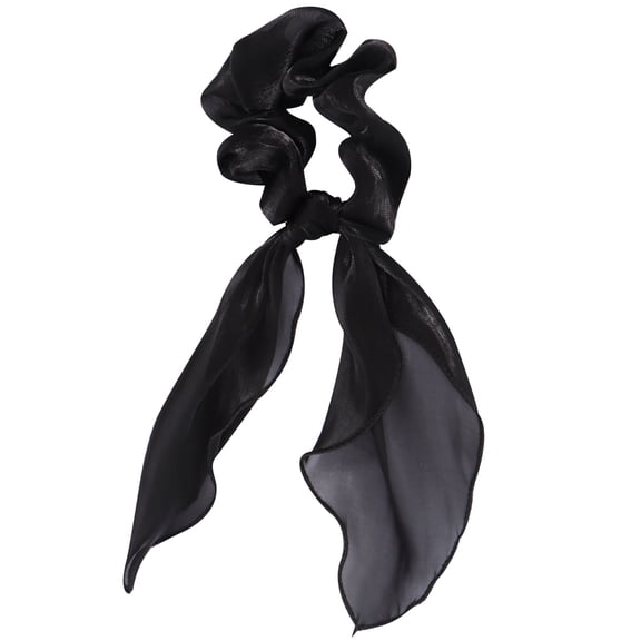 OUNONA 2Pcs Black Satin Hair Rope Ponytail Holder Long Hair Tie with Simple Pure Color Design