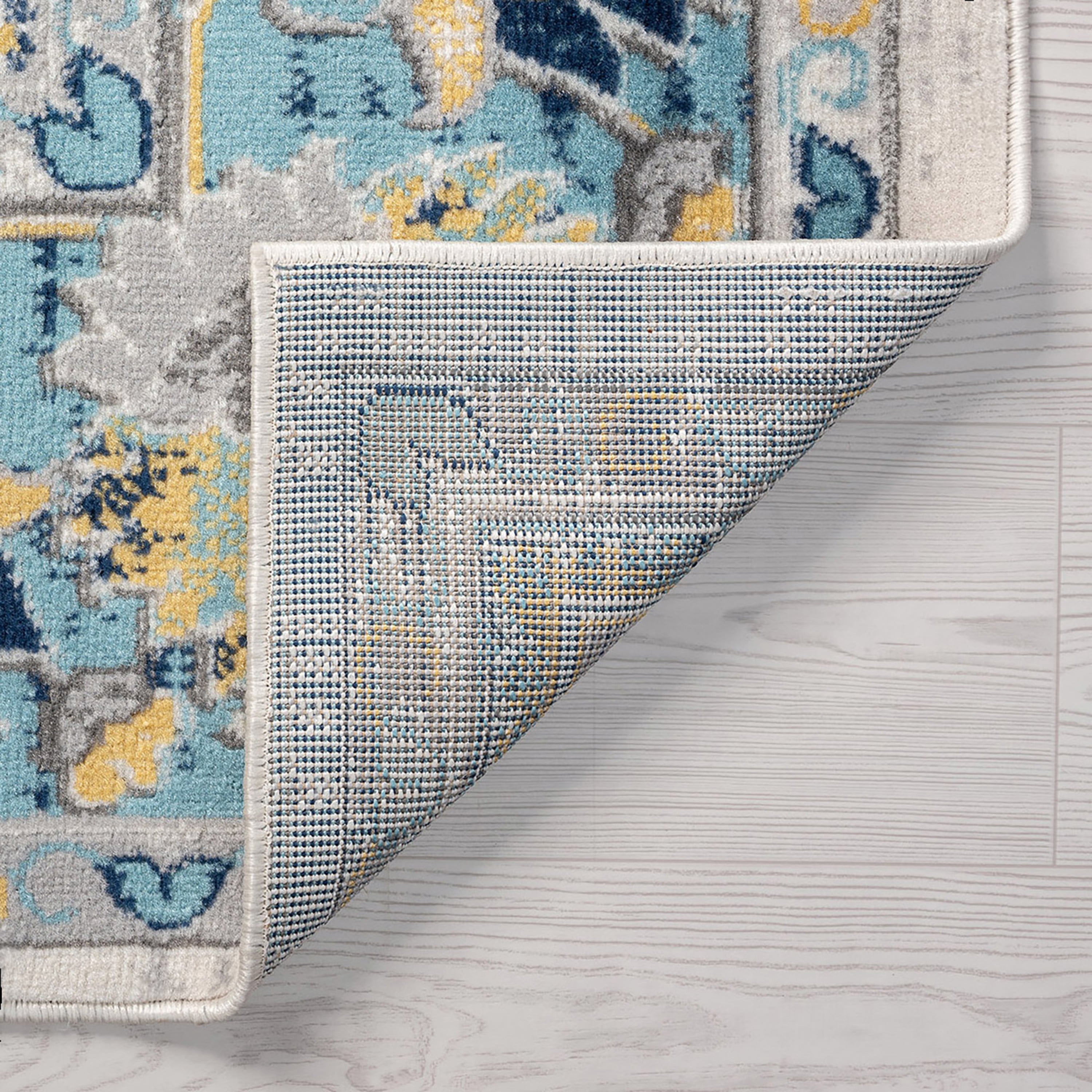 Transitional 8x10 Area Rug (7'11'' x 10'3'') Oriental Aqua, Yellow Living Room Easy to Clean