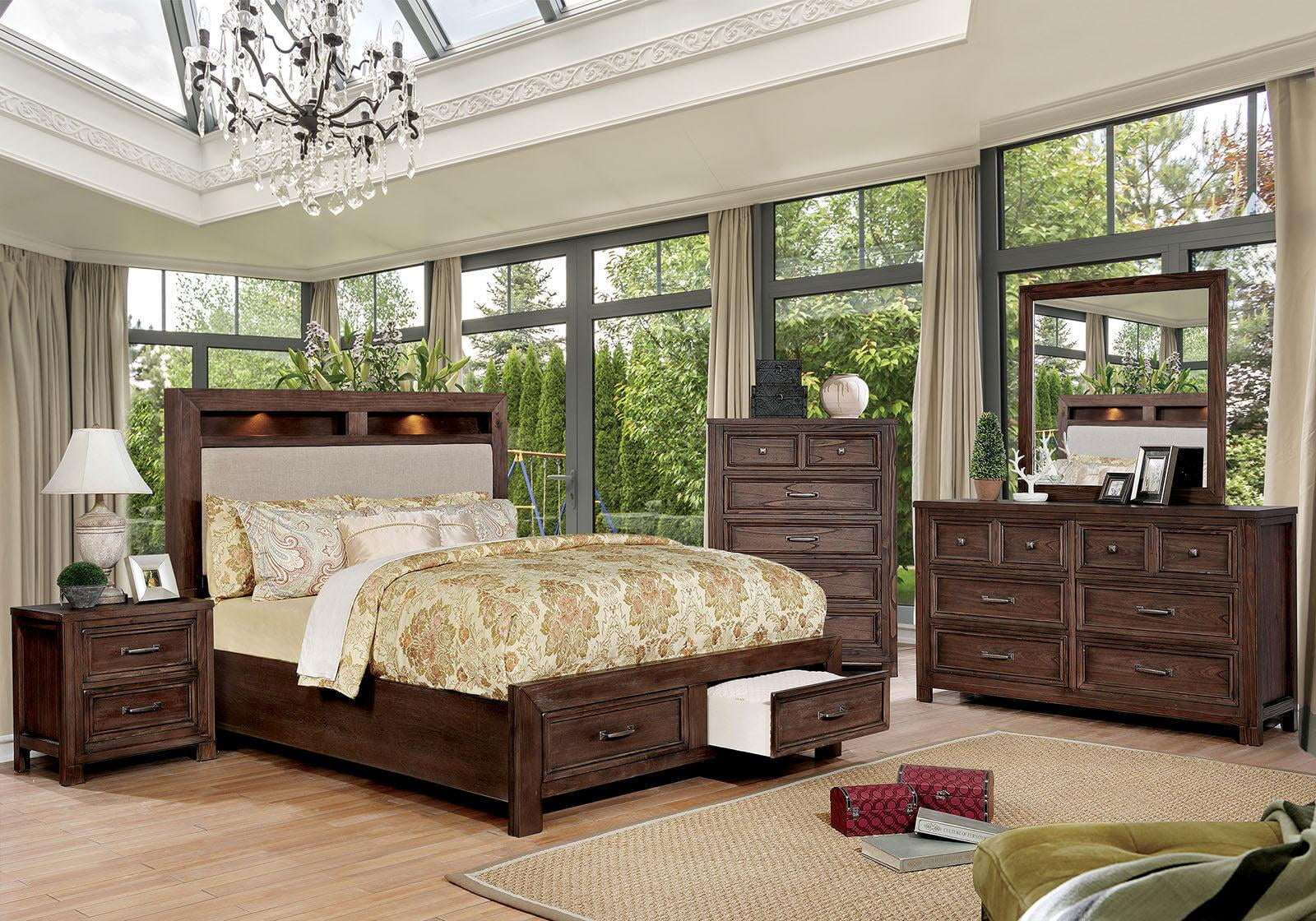 Transitional Dark Oak Solid Wood CAL Bedroom Set 6pcs FOA CM7365A Tywyn ...