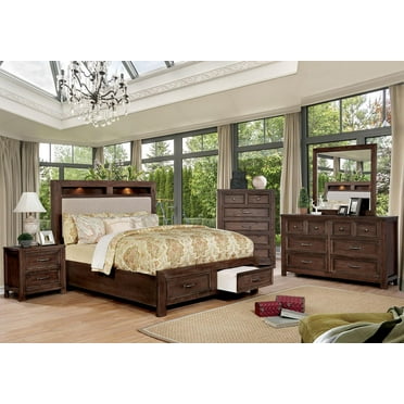 Transitional Dark Oak Solid Wood Queen Bedroom Set 5pcs FOA CM7365A Tywyn