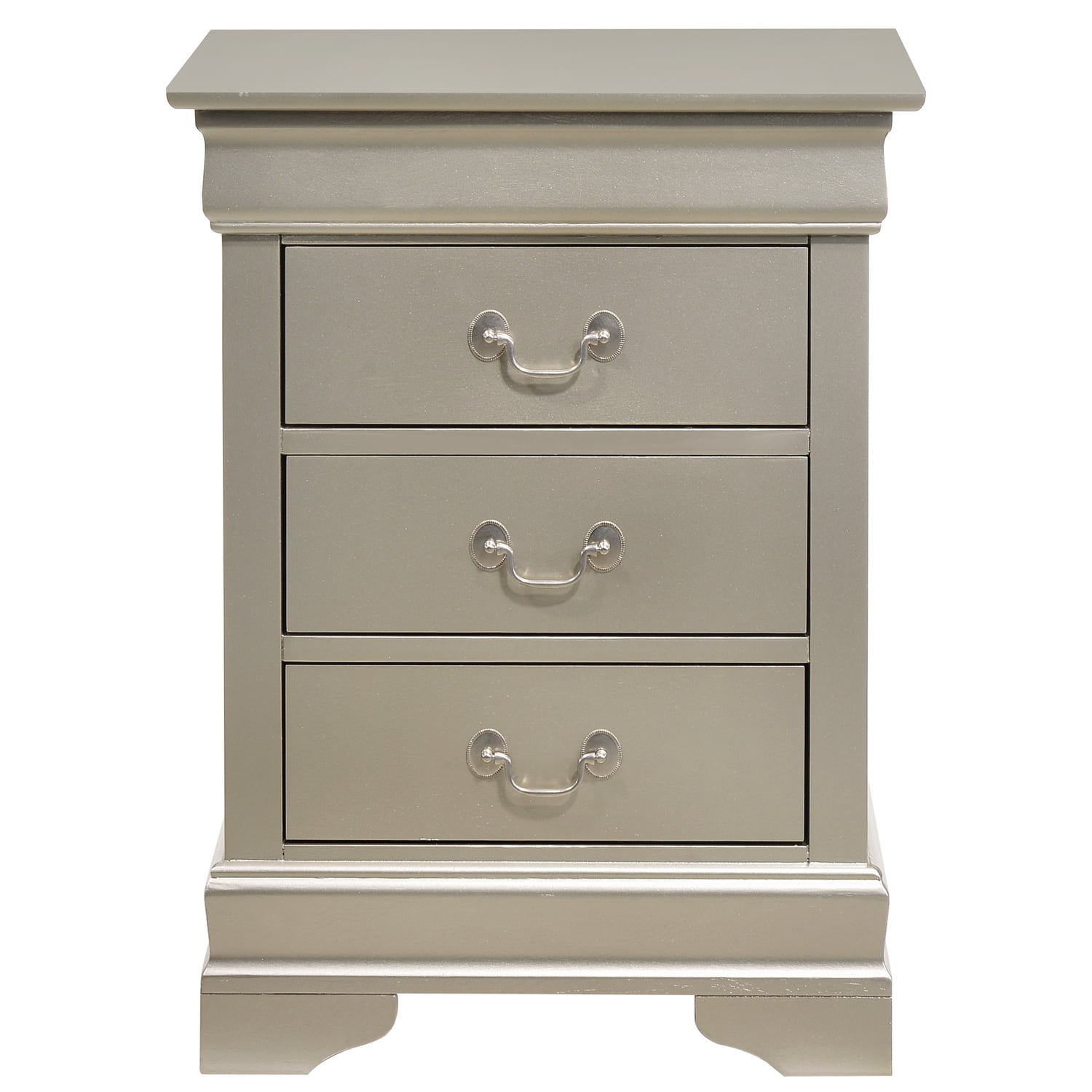 Glory Furniture Louis Phillipe 3 Drawer Nightstand in Silver Champagne