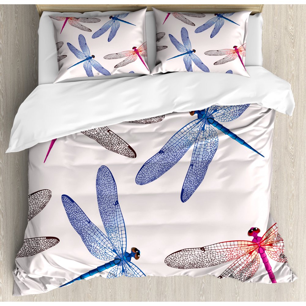 Dragonfly Duvet Cover Set King Size, Dragonfly Forms High Detailed
