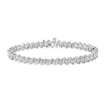 Harry Chad Enterprises 249 10 CT S-link Diamond S Link Style Round Diamonds 14K White Gold Tennis Bracelet