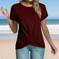 thumbnail image 2 of Lenpel Women's T Shirts Trendy Short Sleeve Crew Neck Twist Front Solid Color Tunic Tops Casual Tee Blouses, 2 of 7