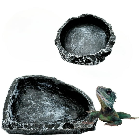2Pcs Reptile Food Dish Set, Resin Hermit Crab Food & Water Bowl, Reptile Feeding Food Dish Kit, Tank or Aquarium Accessory for Turtle Lizard Hermit Crab Snail Bearded Dragon Leopard Gecko(Black)
