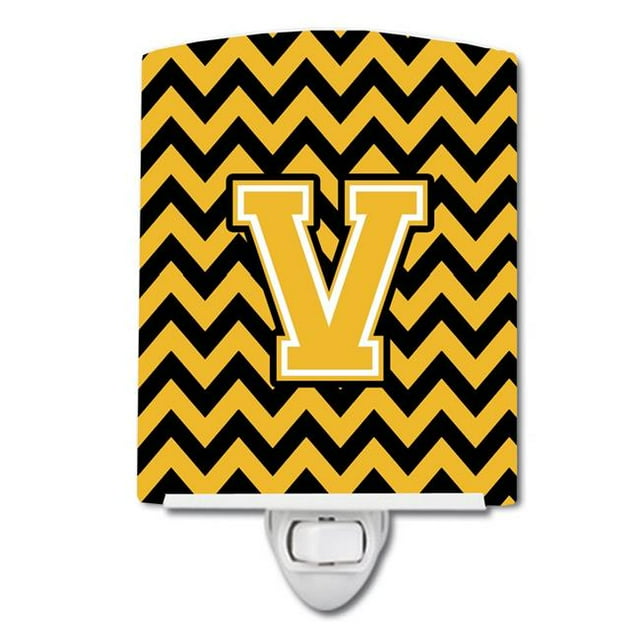 Carolines Treasures CJ1053-VCNL Letter V Chevron Black & Gold Ceramic Night Light