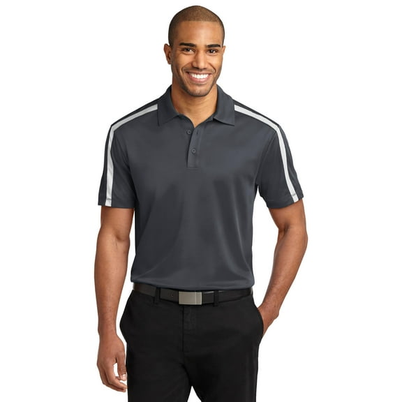 Port Authority Silk Touch Performance Colorblock Stripe Polo-L (Steel Grey/ White)
