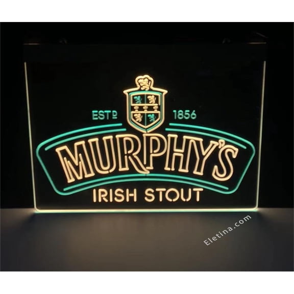 3D LED Neon Signs Neon Bar Sign Business & Store Signs Murphy's Irish Stout Est 1856 Led Lamp Neon Like Signs For Wall Decor 16 x 12 In
