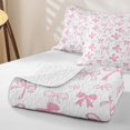 thumbnail image 4 of meiyoeat Kawaii Pink Bow Bed Spread Queen for Girls, Ribbon Queen Coverlet Set for Bedroom, Pink White, 3 Pieces, 4 of 7
