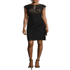 Betsy & Adam Women's Ruched Lace Sheath Dress Black Size 8