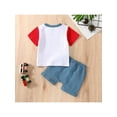 thumbnail image 3 of Seyurigaoka 2 Pcs Baby Boys Summer Independence Day Suit Set, Letter Print Round Neck Short Sleeve T-Shirt + Shorts with Pockets, 3 of 9