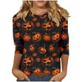 thumbnail image 2 of Fznquz 3/4 Sleeve T Shirts for Women Ghost Pumpkin Shirt Halloween V Neck Casual Oversized Womens Fashion,M, 2 of 5
