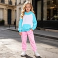 thumbnail image 2 of JIAYUE Girls Clothing Outfits Raglan Long Sleeve Color Block Hoodies With Pocket Solid Jogger Pants 2-Piece Sets School Playing,7-8 Years, 2 of 4