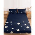 thumbnail image 2 of King Size Fitted Sheet Set - Modern 3 Piece Bedding Sets 16" Deep Pocket Fitted Sheet with 2 Pillowcases, Japanese Style Minimalist Moon Stars Blue Brushed Microfiber Hotel Luxury Bed Sheets, 2 of 9