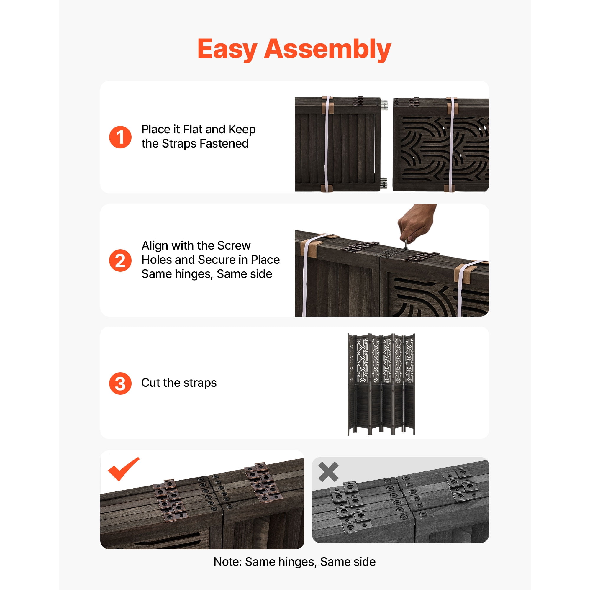 KFFKFF 6-Panel Wooden Room Divider, 67-Inch Folding Privacy Screen for Home Decoration and Space Separation, Durable Frame, Two-Way Hinges, Easy Setup, Louvered Partition with Included Hardware