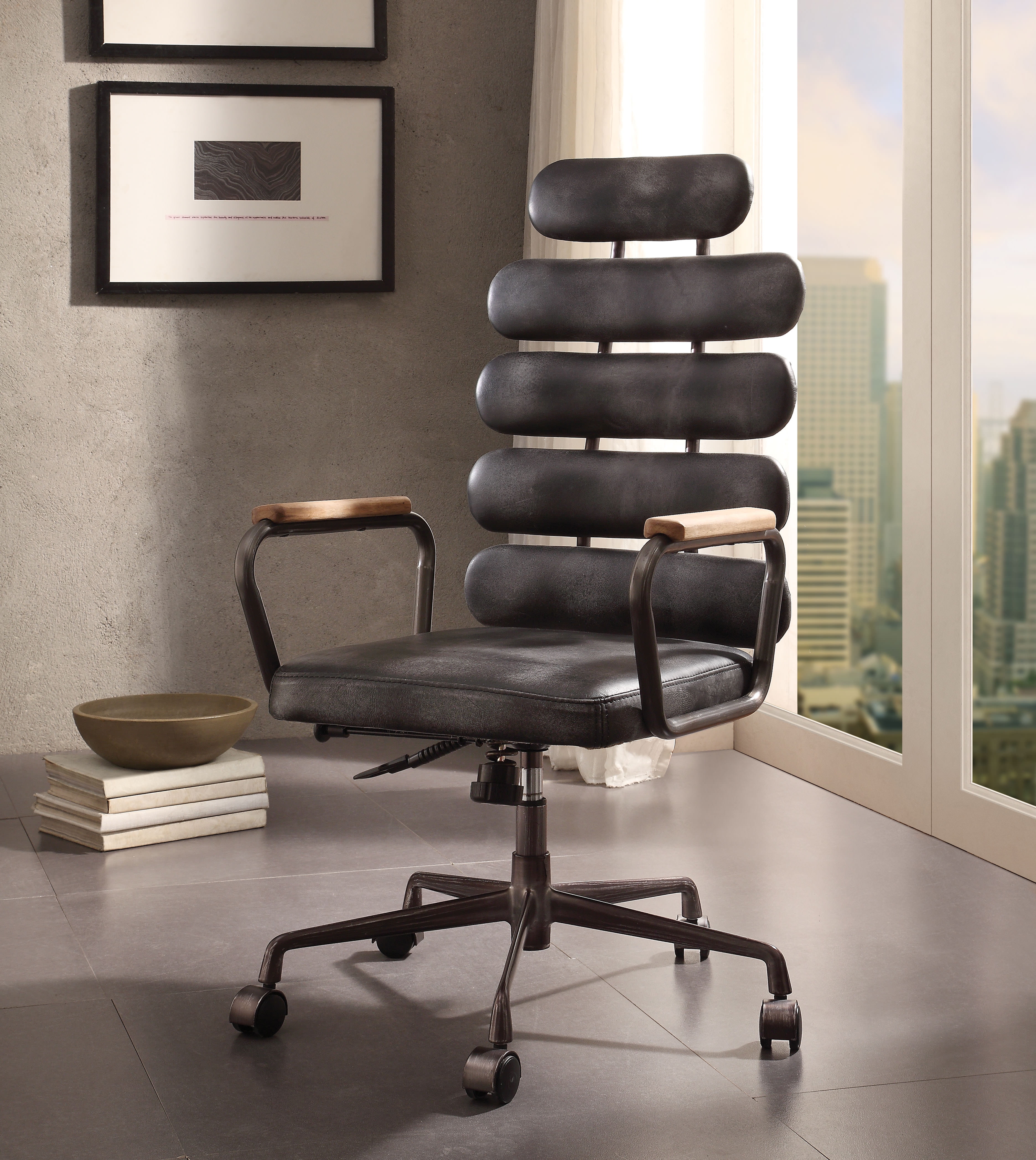 Acme Calan Executive Office Chair In Vintage Black Top Grain Leather Walmart Com