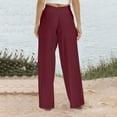 thumbnail image 5 of Ecqkame Linen Pants Women Wide Leg Elastic High Waist Pants Comfy Casual Loungewear Yoga Jogging Pants Wine XXL on Clearance, 5 of 5