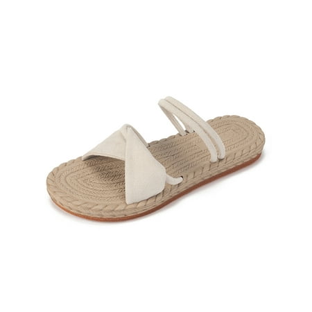 

SIMANLAN Women s Flat Sandals Dual-Use Slide Sandal Slip On Espadrilles Women Nonslip Slides Womens Lightweight Flats Beige 8