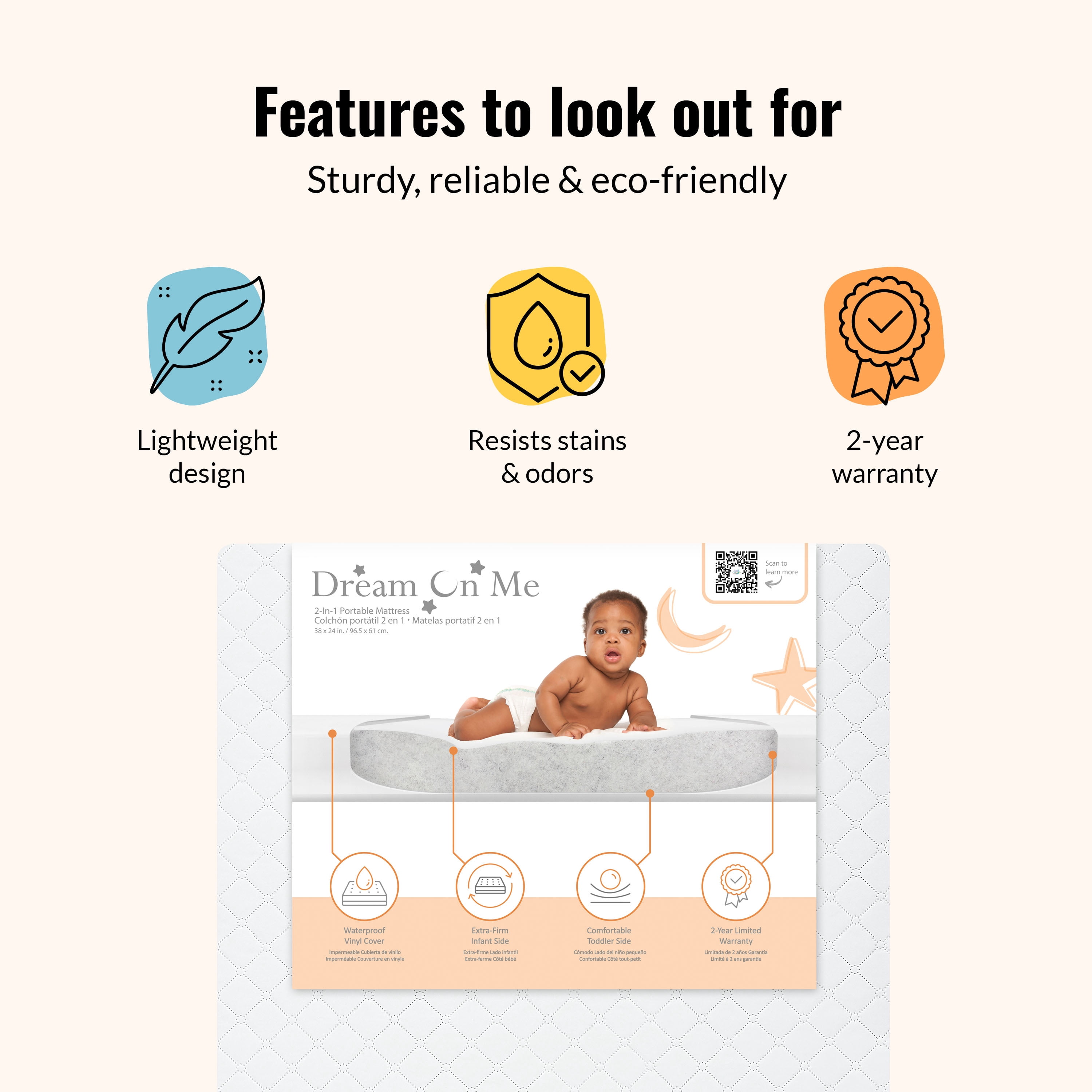 Dream On Me Sunset 3” Extra Firm Mini Crib Mattress | Greenguard Gold Certified | Waterproof Vinyl Cover | Fits Mini and Portable Cribs