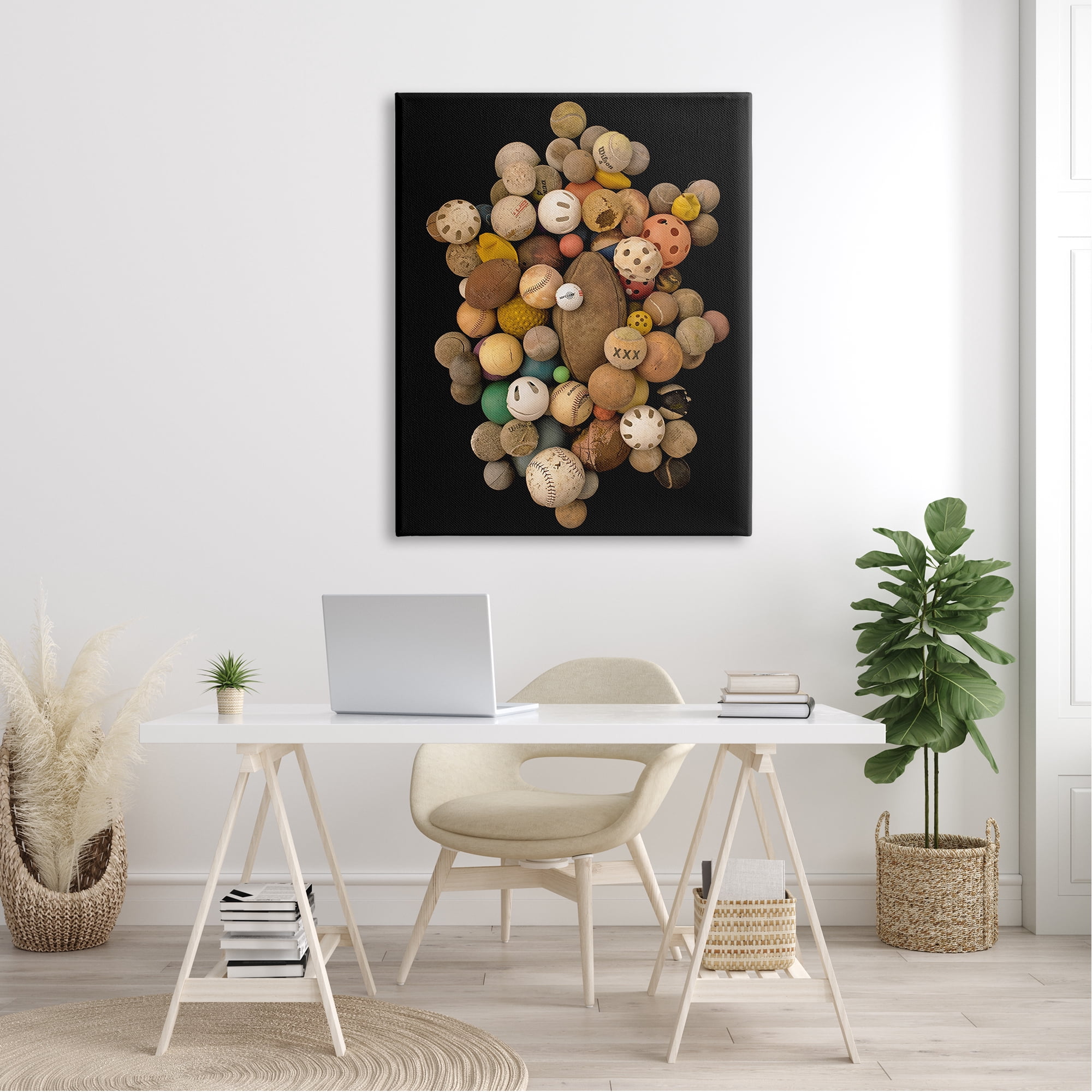 Stupell Industries Intriguing Sports Balls Equipment Various Footballs Baseballs Canvas Wall Art, 36 x 48, Design by Jadei Graphics