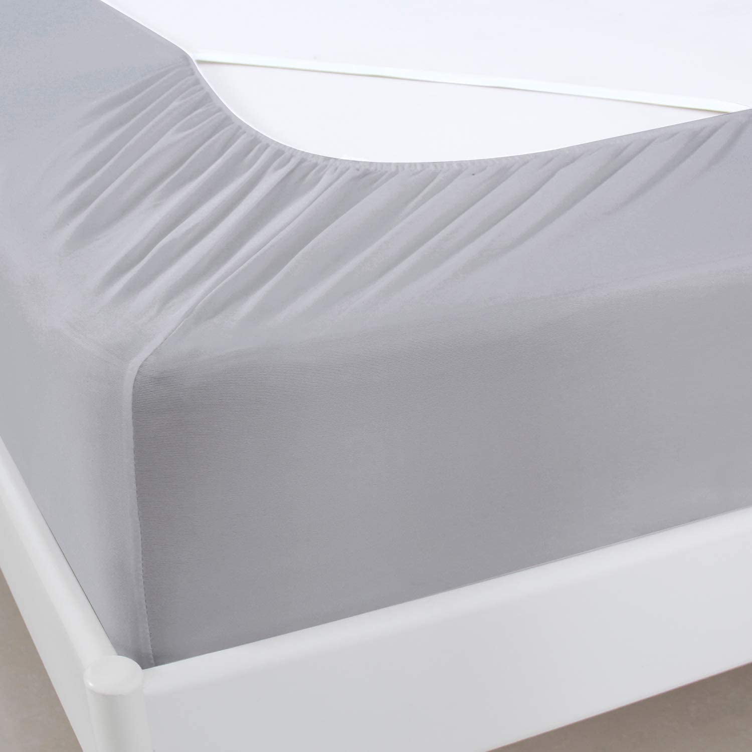 Sleek Box Spring Cover King Size Elastic Fabric Wrap Around 4 Sides Bed Skirt 