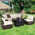 thumbnail image 3 of Gymax 7PCS Patio Rattan Furniture Set 42'' Fire Pit Table w/ Cover Cushioned Off White, 3 of 10