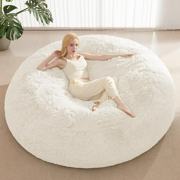 Ambitelligence Large Bean Bag Chair Cover, Plush Bean Bags Chairs Cover Only Without Filler Included, Beanbag Chairs for Adults, Teens, Kids, White 5FT