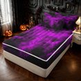 thumbnail image 2 of Feelyou Gothic Spooky Bat Zipper Queen Comforter Set with Fitted Sheet and 2 Pillowcases, Purple Boho Halloween Zipper Bedding Set, Black Reversible, 4pcs, 2 of 7
