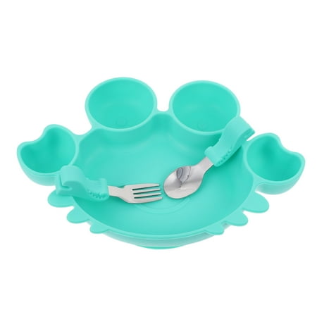 

HEMOTON Baby Silicone Crab Service Plate One-piece Durable Sucker Plate with Spoon Fork