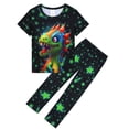 thumbnail image 2 of QEFJNO 3-12Y Kid Boys Dinosaur Pajamas Little Big Boys Sleepwear Short Sleeves and Pants 2 Pieces Summer Pjs Set, 2 of 13