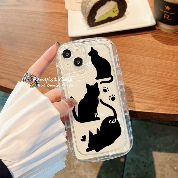 Carcasa Compatible Para Samsung A14 A13 A12 A04S A03S A52 A51 A71 A50 A34 A50S A30S A22 A32 A23 A54 A02S A11 Funda De Teléfono De Ilustración De Gato Negro Silicona Transparente Cubierta Trasera Gao Jiahui unisex
